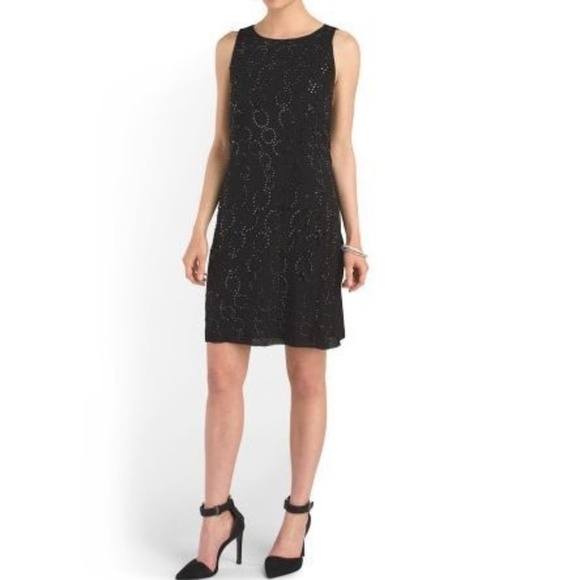 DVF Diane Von Furstenberg Beaded-Front Sleeveless Silk Shift Dress Black